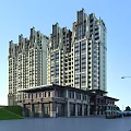 Modern High Rise Residential Building With Classic Facade And Street View