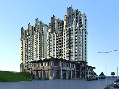 Modern High Rise Residential Building With Classic Facade And Street View 3d model
