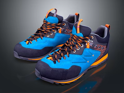 Blue Orange Outdoor Sneakers With Textured Upper Lace Up Design And Durable Sole 3d model