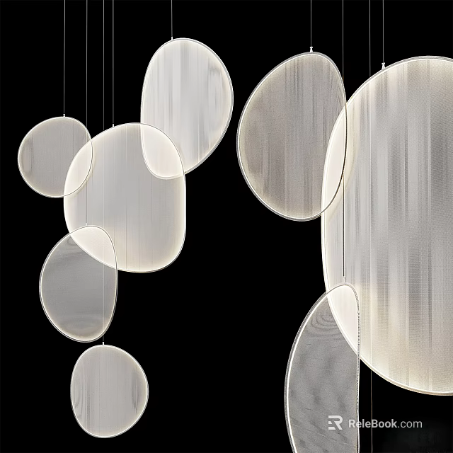 Elegant Modern Pendant Lights With Circular Fabric Shade And Soft Glow Design 3d model 