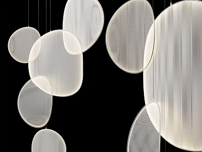 Elegant Modern Pendant Lights With Circular Fabric Shade And Soft Glow Design 3d model