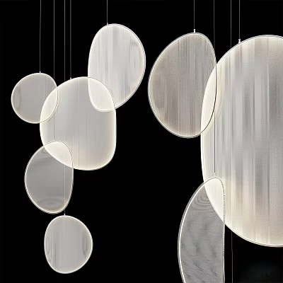 Elegant Modern Pendant Lights With Circular Fabric Shade And Soft Glow Design 3d model