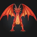 Fiery Red Mythical Dragon Statue With Expanded Wings And Scaled Body