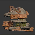Rock Cave Hut Structure With Layered Stone Roof Green Area And Orange Base