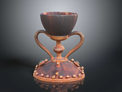 Artistic Cup Shaped Sculpture Carving With Double Handles And Decorative Brown Gold Base Dot Details 3d model