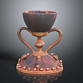Artistic Cup Shaped Sculpture Carving With Double Handles And Decorative Brown Gold Base Dot Details