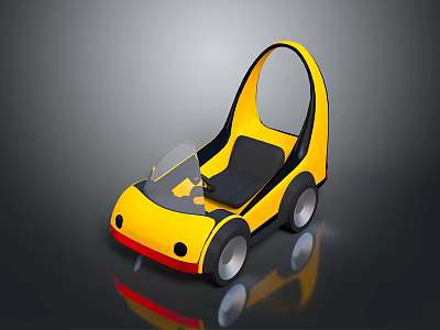 Yellow Small Concept Car With Black Seat Transparent Windshield And Red Bumper 3d model