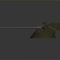 Modern Military Turret Model With Long Cannon Barrel And Mechanical Components