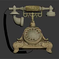 Vintage Brass Telephone With Ornate Base Carved Details And Rotary Dial