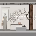 Chic Store Window Display With Mannequin Handbag Branch Decoration Display Table And Shoes