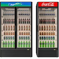 Two Glass Door Beverage Refrigerators Sprite and Coca-Cola Stocked with Various Drinks