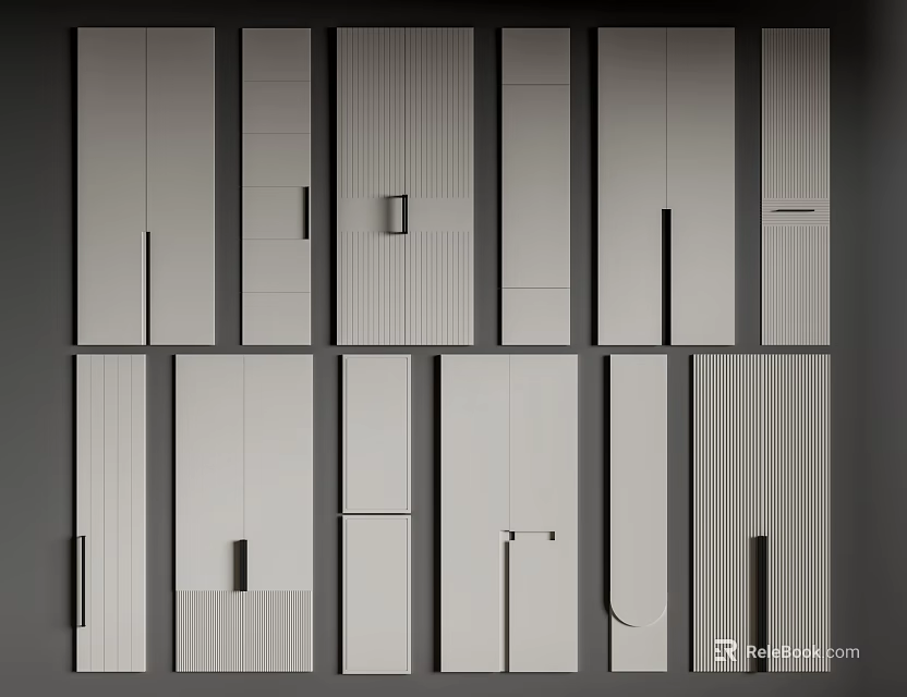 White Cabinet Door Panels With Various Textures And Design Styles 3d model 