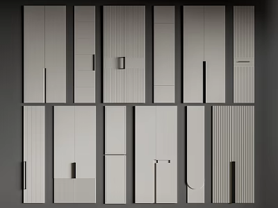 White Cabinet Door Panels With Various Textures And Design Styles 3d model