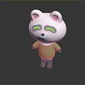 White Cartoon Bear Game And Movie Character With Pink Ears Green Shirt Smiling Closed Eyes