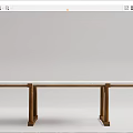 Modern Dining Table With Wooden Frame Stone Top And Matching Long Bench 3d model