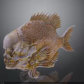 Mythical Fish Skeleton Creature With Anatomical Organs And Hair Like Scales