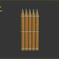 Five Orange Pencils Neatly Arranged With White Bands On Gray Gradient Background With Reflection 3d model