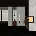 Modern Elegant Entryway Hallway With Marble Walls Wooden Grilles Metal Accents Pendant Light Mirror Decor
