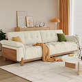 Modern Beige Sofa And Coffee Table Set With Pillows Blanket Round White Table 3d model