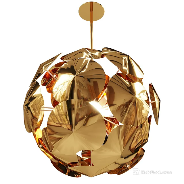 Modern Golden Chandelier With Geometric Hollow Cut Metallic Spherical Shiny Design 3d model 