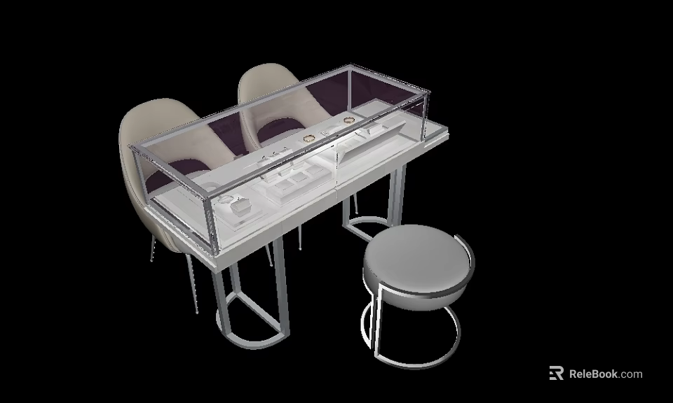 Modern Manicure Table With Transparent Glass Top Drawers Chairs And Stool 3d model 