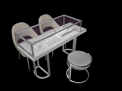Modern Manicure Table With Transparent Glass Top Drawers Chairs And Stool 3d model
