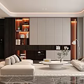 Modern Living Room Interior With Beige Sofa Round Coffee Table And Floor To Ceiling Window