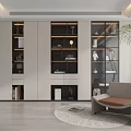 Modern Bookcase With Glass Doors Shelves And Decorative Items In Contemporary Living Room