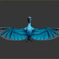 Blue Parrot Character Standing With Spread Wings On Black Surface And Reflection 3d model