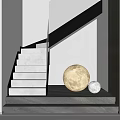 Modern Staircase Interior With Glass Railing Step Lighting And Sphere Lamps 3d model