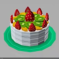 Fresh Fruit Decorated Cake with Strawberries Kiwis and Orange Slices on Green Plate