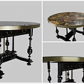 Elegant Round Table With Black Carved Legs Gold Edge And Decorative Tabletop