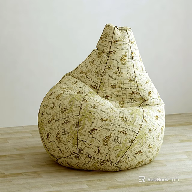 Beige Animal Print Bean Bag Chair on Wooden Floor with White Wall Background 3d model 