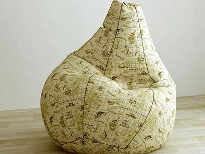 Beige Animal Print Bean Bag Chair on Wooden Floor with White Wall Background 3d model