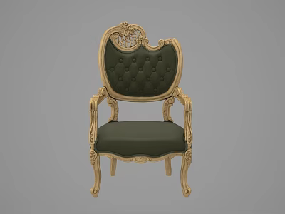 Luxurious Leisure Chair with Gold Carved Frame and Green Tufted Upholstery 3d model