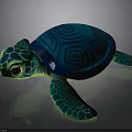 Cute Blue Shell Turtle With Green Head Limbs And Spiral Patterns 3d model
