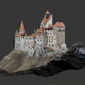 Detailed Cartoon Castle Scene With Mountain Terrain And Spire Towers