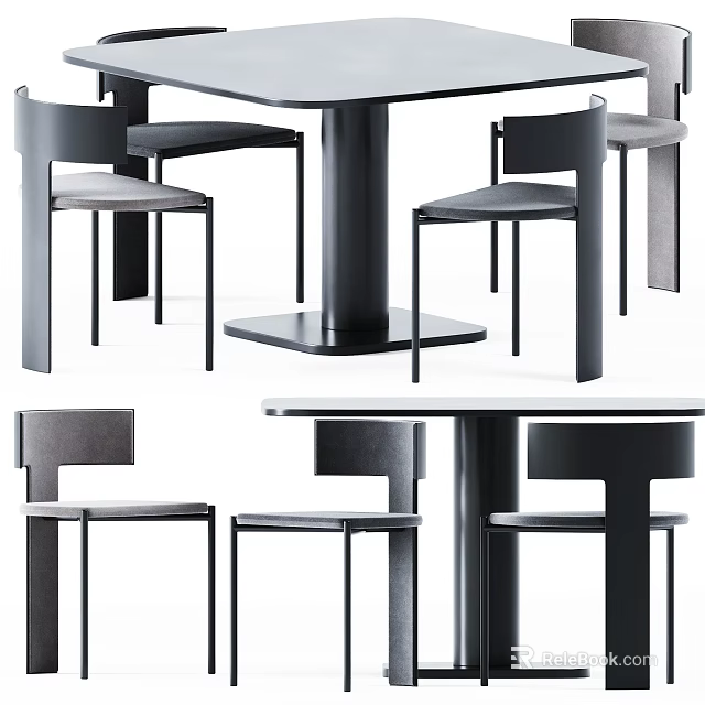 Modern Minimalist Dining Table Set With Matching Chairs And Sleek Metal Frame 3d model 