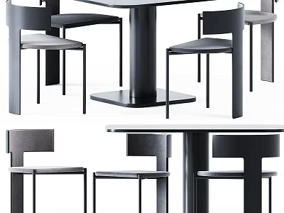 Modern Minimalist Dining Table Set With Matching Chairs And Sleek Metal Frame 3d model