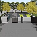 Modern Feature Wall Design In Courtyard Entrance Surrounded By Lush Trees