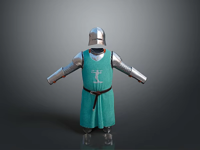 Detailed Medieval Knight Costume With Metallic Armor Green Tunic And Belt 3d model