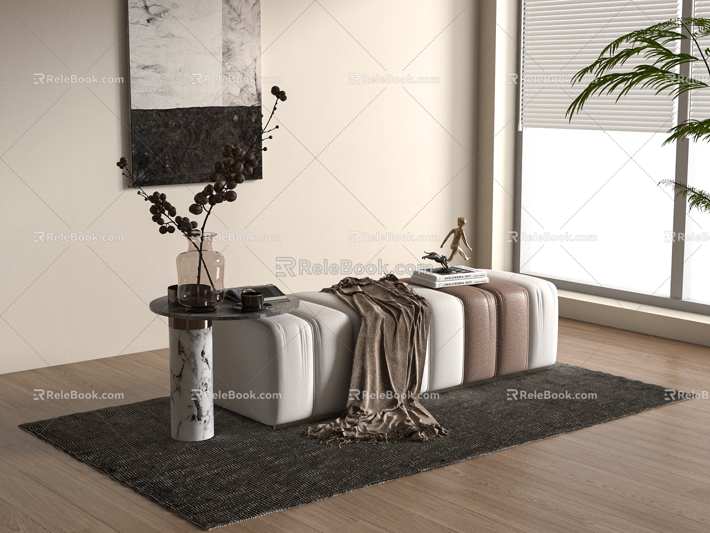 Modern Sofa Stool Sofa Chair Imperial Concubine Stool Bed End Stool Corner Chandelier Carpet 3d model