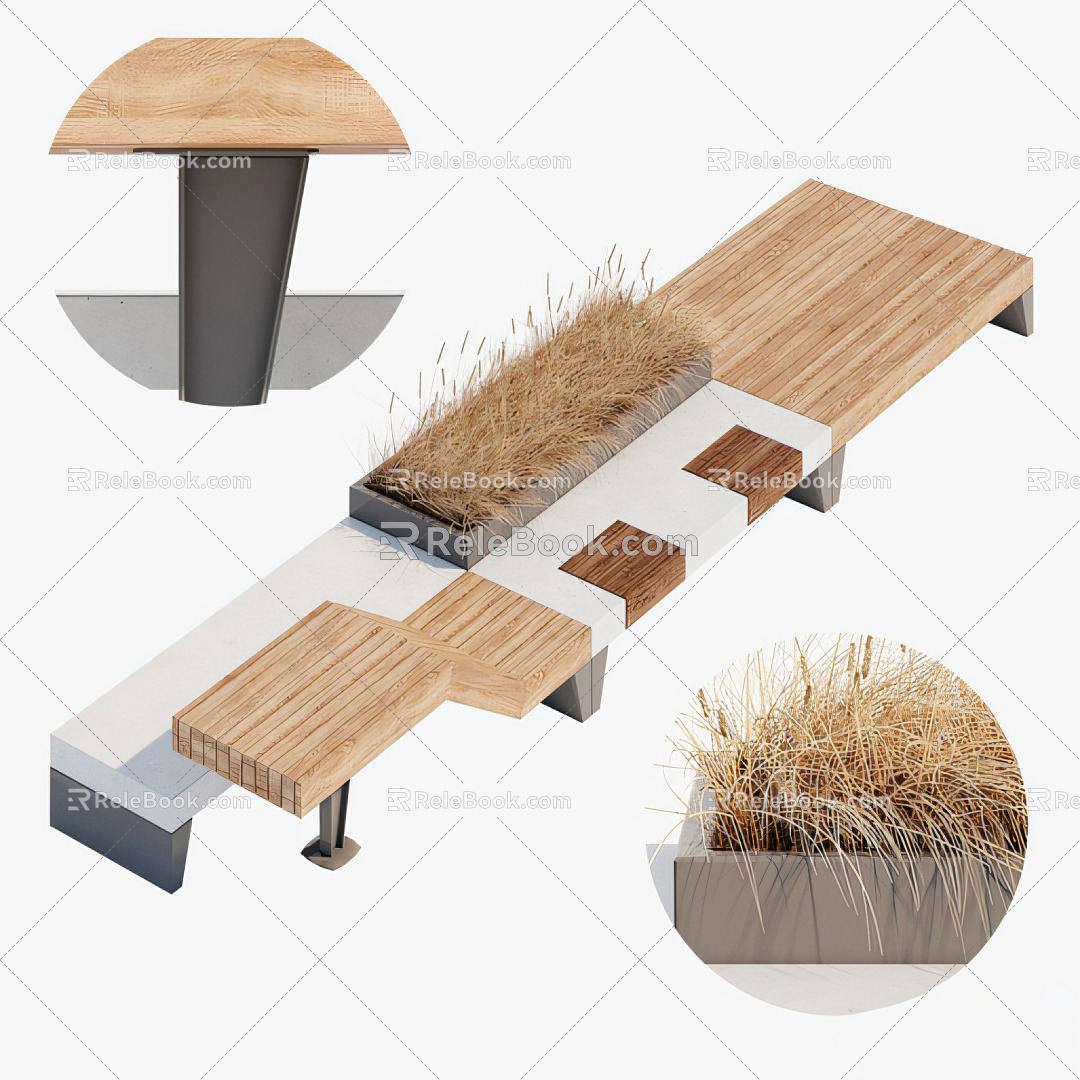 Quiet outdoor bench gardening sketch model