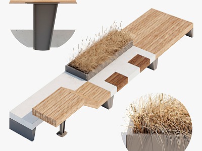 Quiet outdoor bench gardening sketch model