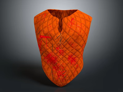 Orange Quilted Vest With Diamond Pattern And Red Floral Embroidery 3d model