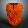 Orange Quilted Vest With Diamond Pattern And Red Floral Embroidery
