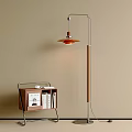 Modern Minimalist Floor Lamp with Bookshelf Books and Cup in Beige Wall Setting