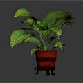 Indoor Potted Plant Decoration With Green Leaves Red Pot And Wheeled Stand