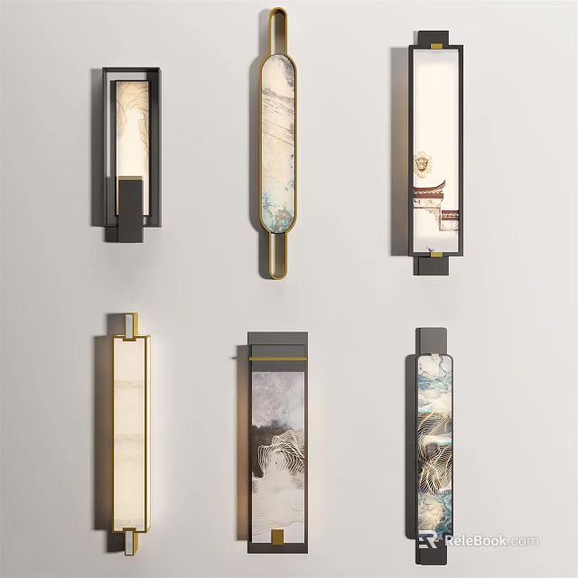 Various Modern Wall Lamps with Artistic Patterns and Metallic Frames for Home 3d model