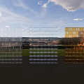 Modern Transparent And Yellow Glass Partitions With Outdoor Grass And Sky View